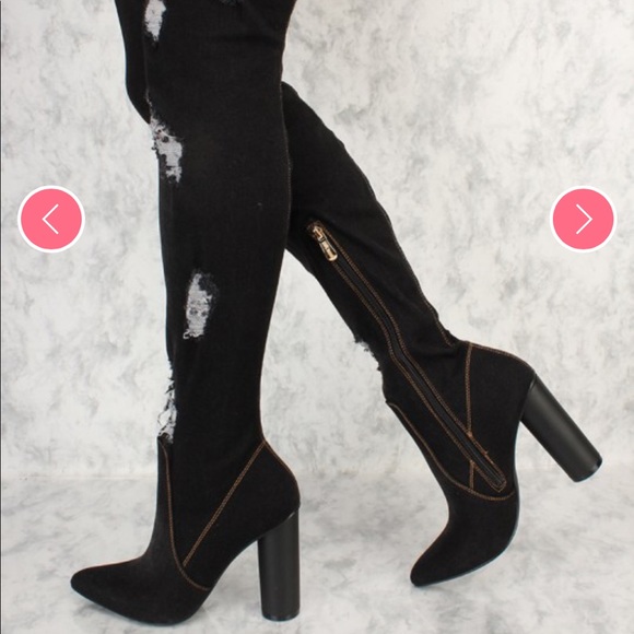 πSale was$85 will go backπ after saleπNew Glam Blackout Jean Thigh High Boots - Picture 10 of 11